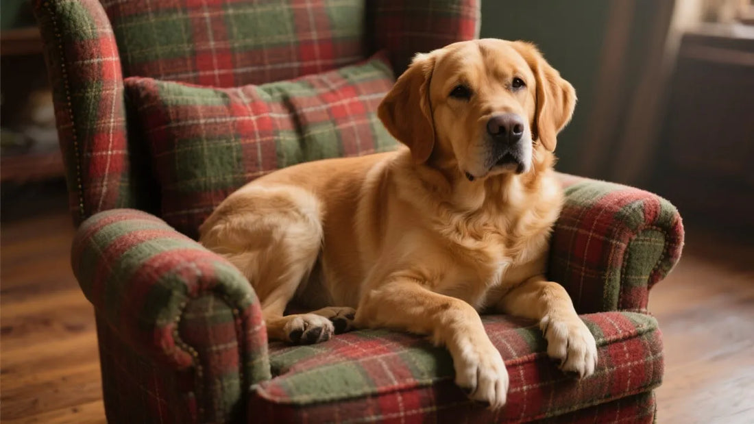 Labrador Retriever sat on an easy chair